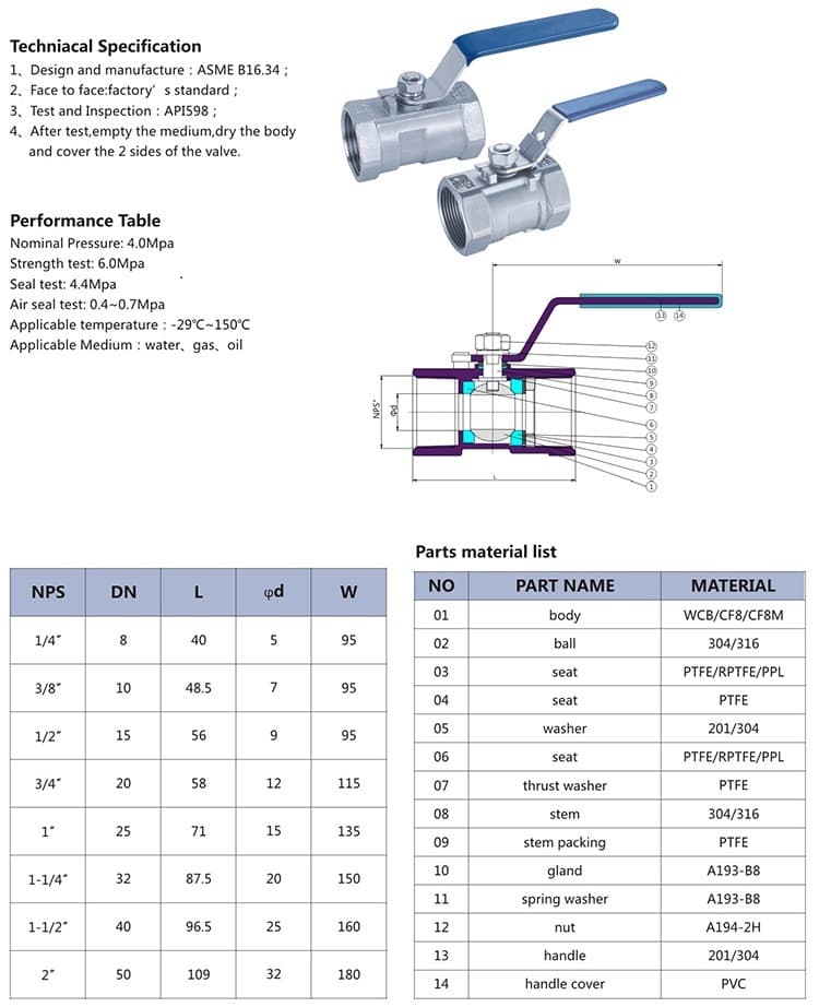 1-Piece Ball Valve - Image 1