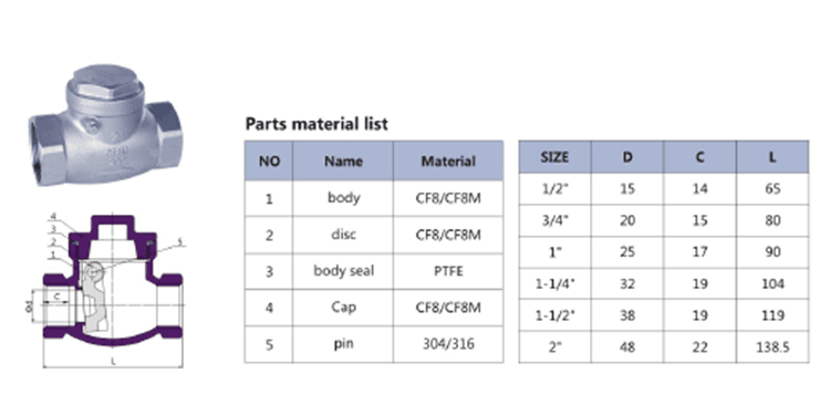 Stainless Steel Threaded Swing Check Valve - Image 1